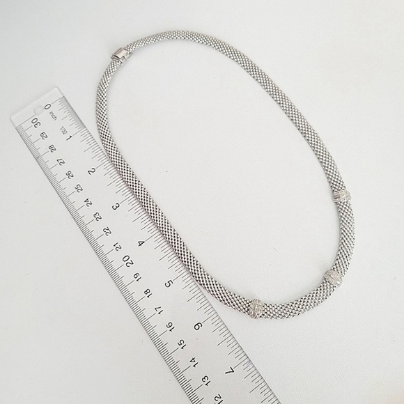 VINTAGE Designer Xoni diamond station popcorn design sterling silver necklace - Picture 5 of 10